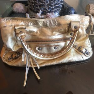 Balenciaga Gold Metallic Leather Studded bag